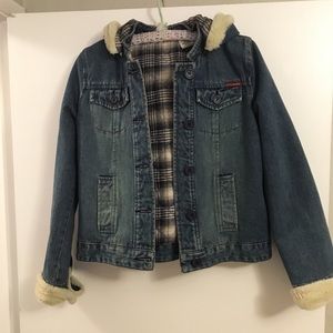 Roxy denim jacket with flannel and fur size Medium